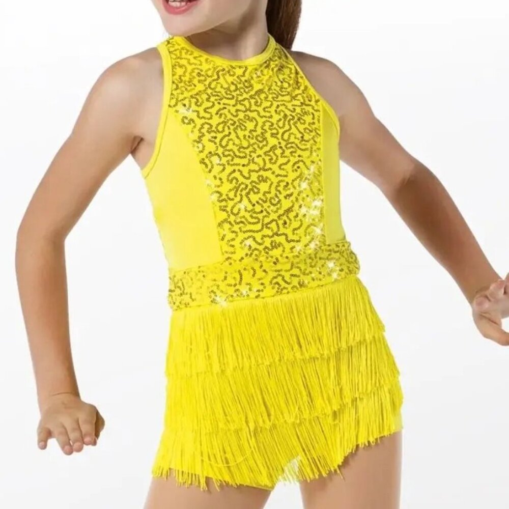 Girls Dance Tap Jazz Hip Hop Fringe shorts one piece sequence costume